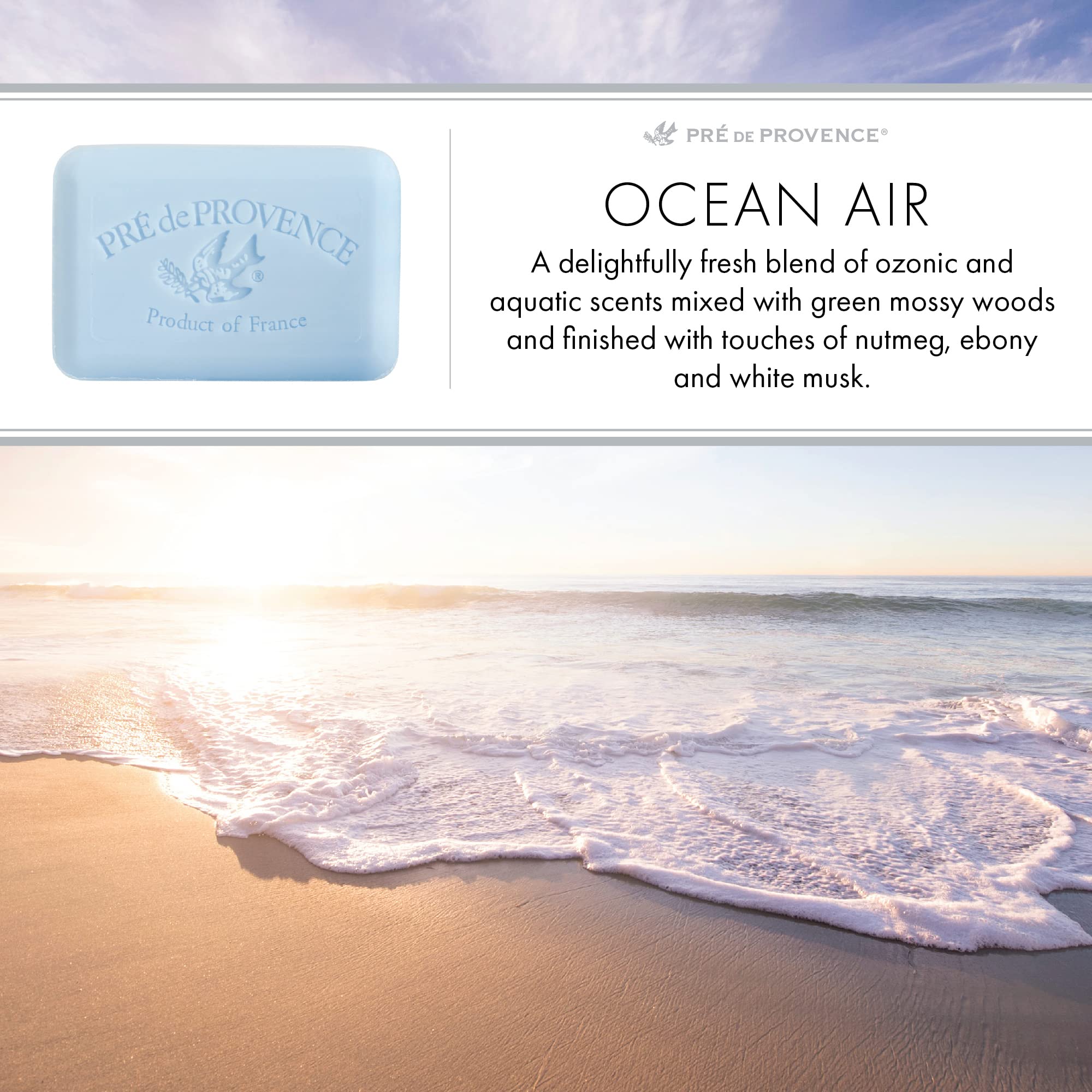 Pre de Provence Artisanal French Soap Bar Enriched sith Shea Butter, Ocean Air, 150 Gram